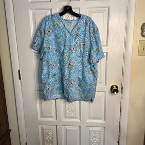 SB Scrubs Blue Floral Butterfly V-Neck Scrub Top